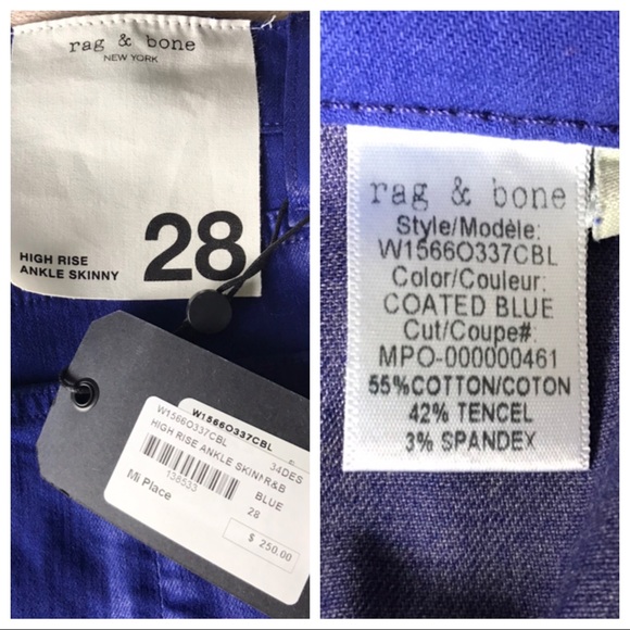 RAG & BONE Coated Blue Ankle Skinny Jeans 28 - Picture 8 of 8